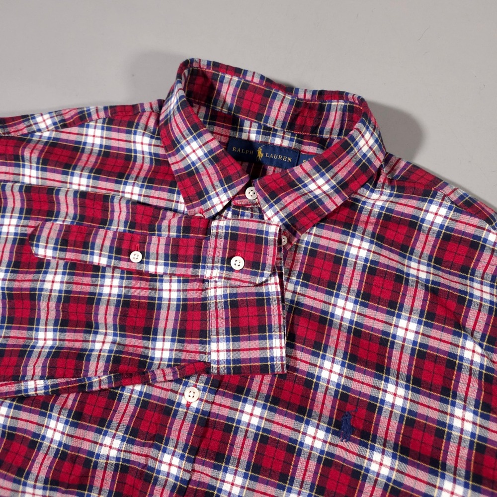 Ralph Lauren Button Down Shirt Mens XL Red Plaid Long Sleeve Pony Logo